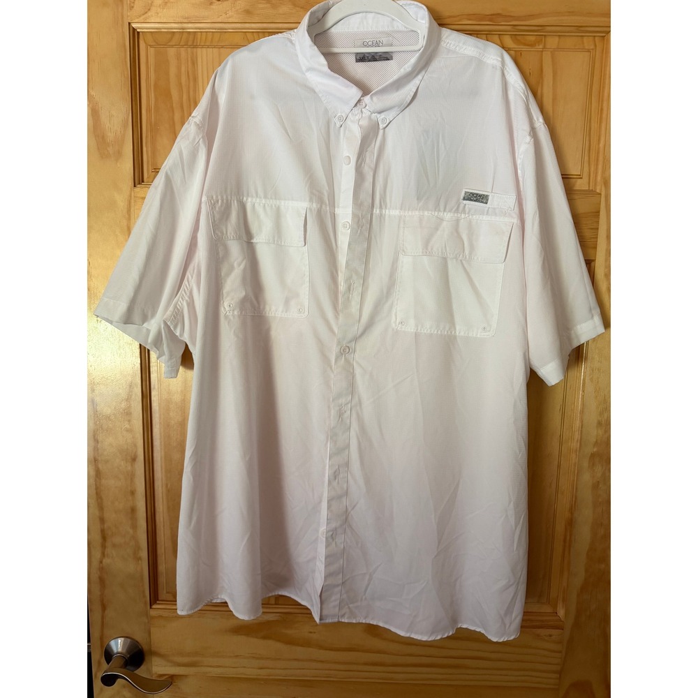 Ocean Coast Mens 3XLT White Short Sleeve Fishing Shirt Button Down Vented Mesh
